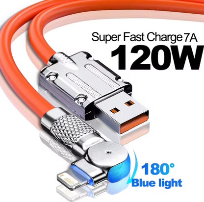 CABLE DE CHARGE RAPIDE 120W USB VERS IPHONE ROTATIF 180°