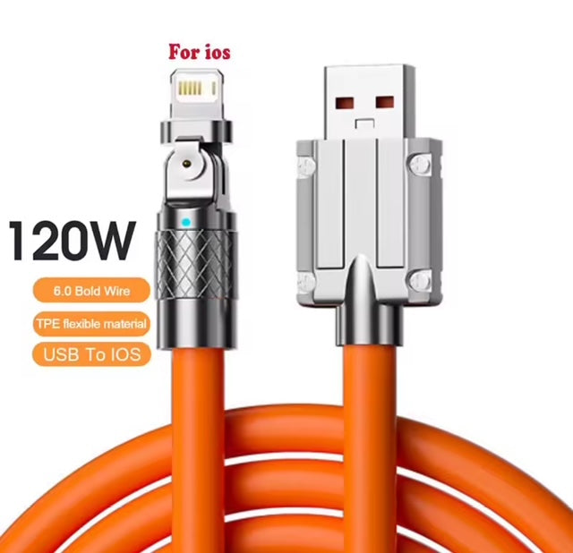 CABLE DE CHARGE RAPIDE 120W USB VERS IPHONE ROTATIF 180°